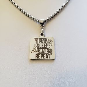 "Eat Sleep Game Repeat" Pendant Necklace